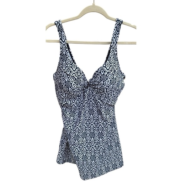 Swim Solutions women's Plus Size 16 Swim Dress One Piece Navy Blue White - Picture 1 of 7